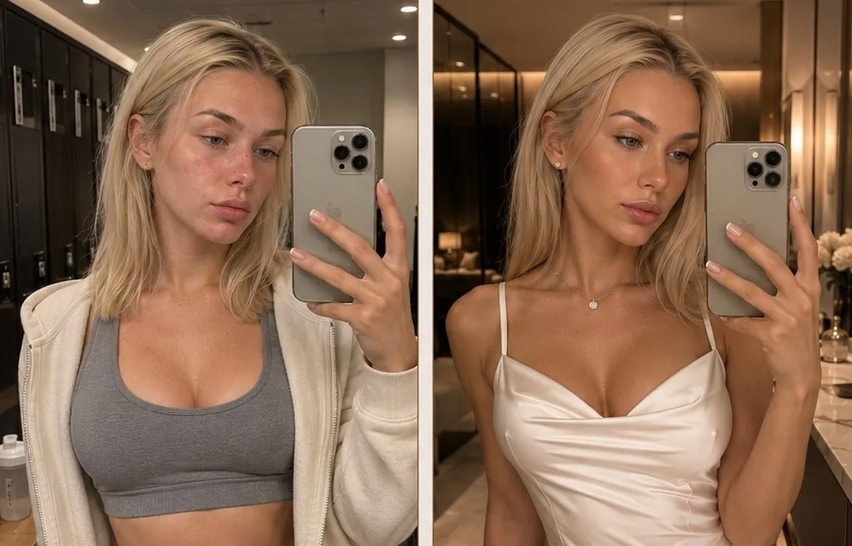 Before and After — Blonde Gym to Silk Dress