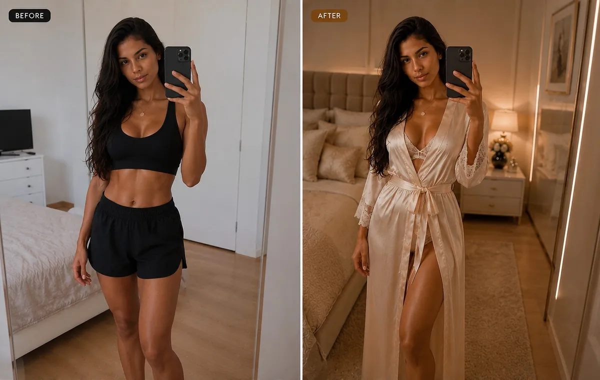 Before and After — Sports Bra to Silk Robe